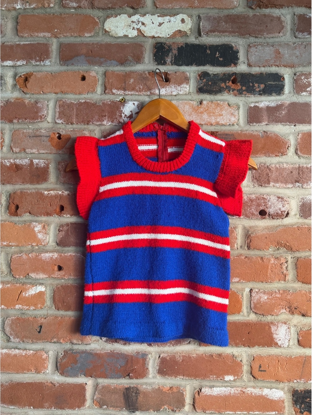 Vintage Striped Knit Pullover Top with Ruffle Sleeves